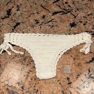 Handmade white Crochet Bikini Bottom with shells XS